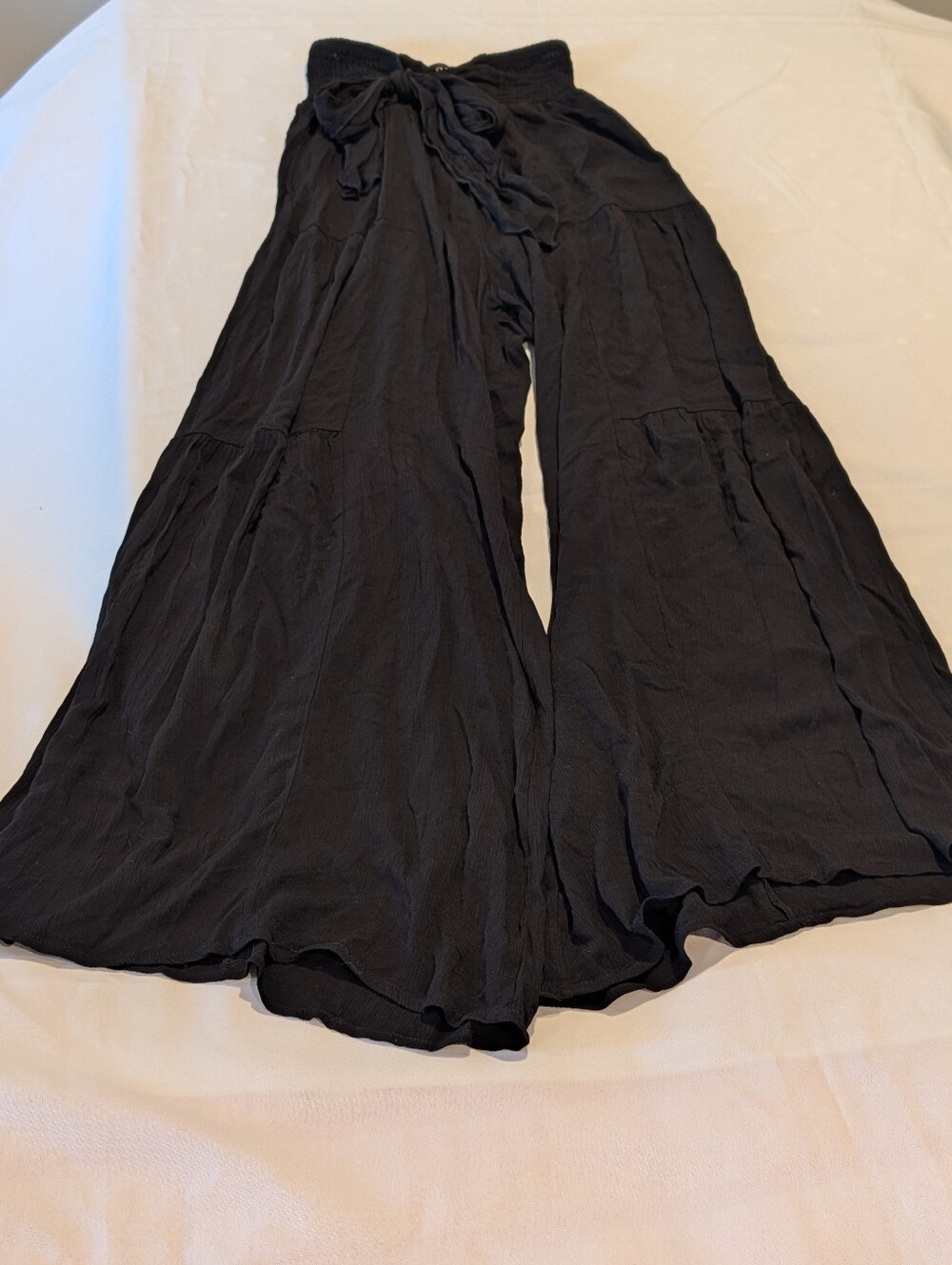 M Arden B Wide-Leg Black Women's Pants with Tie Waist